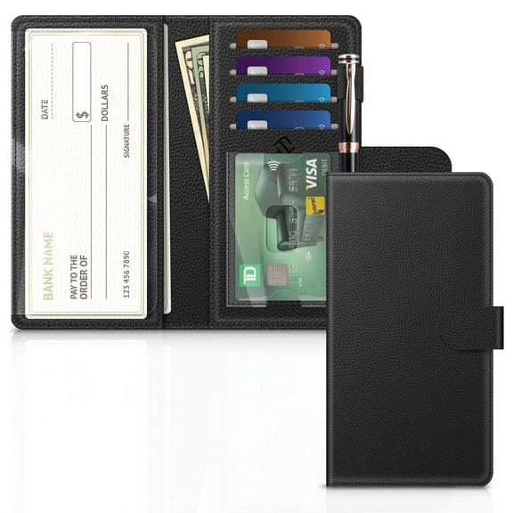 Fintie Checkbook Cover, RFID Blocking Big Capacity Standard Register Duplicate Checks with Pen Holder, Cards Slots