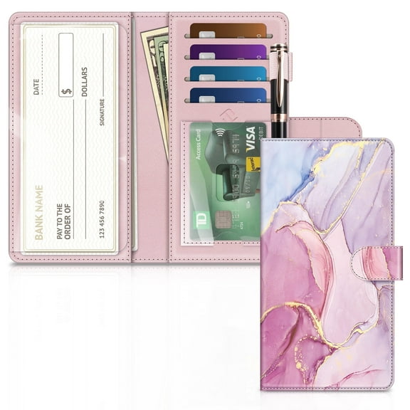 Fintie Checkbook Cover, RFID Blocking Big Capacity Standard Register Duplicate Checks with Pen Holder, Cards Slots