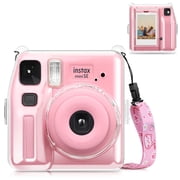 Fintie Clear Case for Fujifilm Instax Mini SE Instant Camera, Crystal Hard Shell Protective Cover with Upgraded Film Pocket and Removable Rainbow Shoulder Strap, Clear
