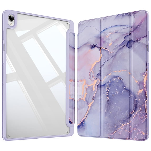 Fintie Clear Case for Samsung Galaxy Tab S12 Plus 12.6 Inch 2026, Transparent Back Shell, Viewing & Typing Angles, Shockproof, S Pen Holder, Auto Wake/Sleep, Lilac Marble