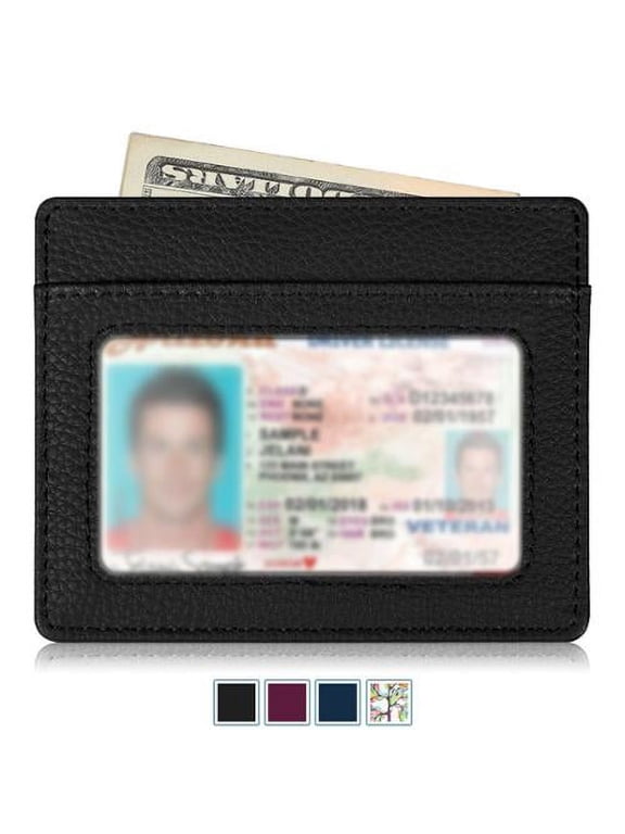 Credit Card Holder with ID Window, RFID Blocking PU Leather Slim Wallet Sleeve for Men Women