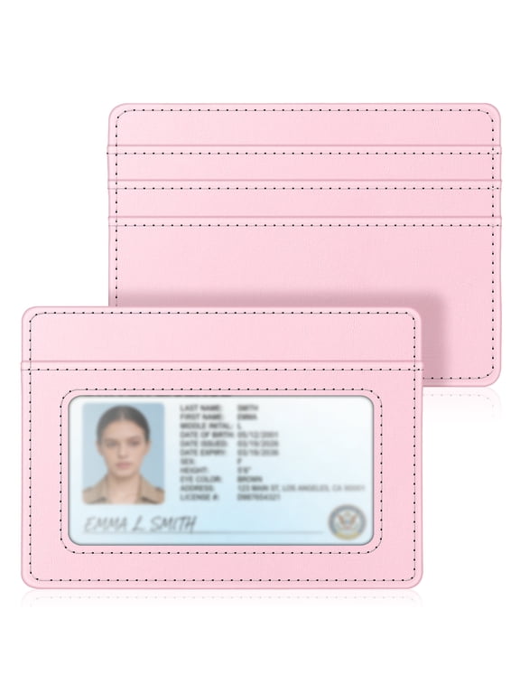 Credit Card Holder with ID Window, RFID Blocking PU Leather Slim Wallet Sleeve for Men Women