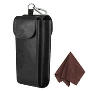 Fintie Double Eyeglasses Case, PU Leather Portable Sunglasses Pouch & Glasses Case w/ Carabiner Hook & 2 Cleaning Cloths