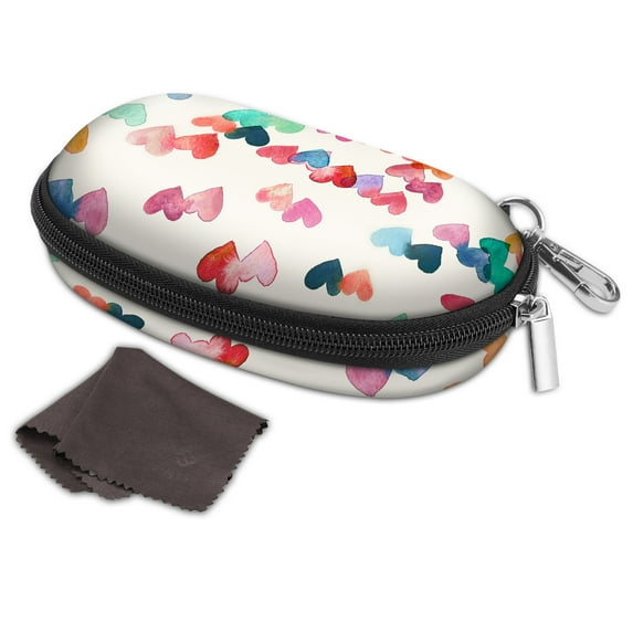Fintie Eyeglasses Case with Carabiner, Hard EVA Shockproof Glasses Box Travel Zipper Sunglasses Carrying Bag, Raining Hearts