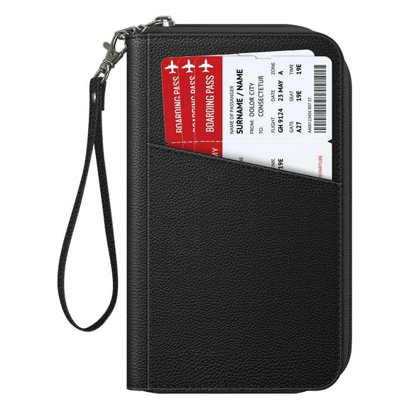 Fintie Family Passport Holder, RFID Blocking Travel Document Organizer Clutch Bag for Women and Men,Black