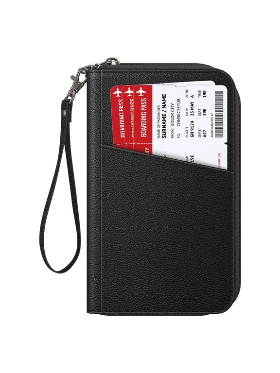 Family Passport Holder, RFID Blocking Travel Document Organizer Clutch Bag for Women and Men,Black