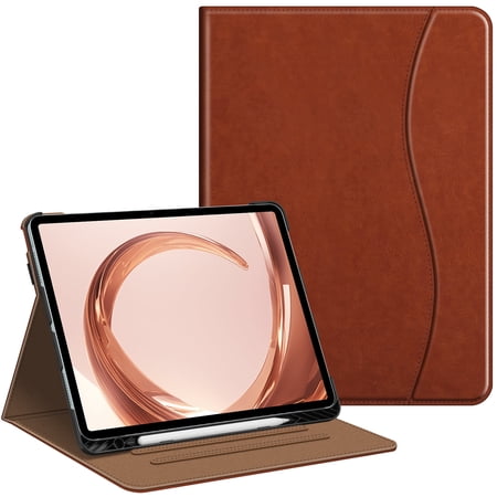 Fintie Folio Case for iPad Air 13-inch (M3) 2025, (M2) 2024, Multi-Angle Viewing Protective Cover with Pencil Holder & Pocket, Brown