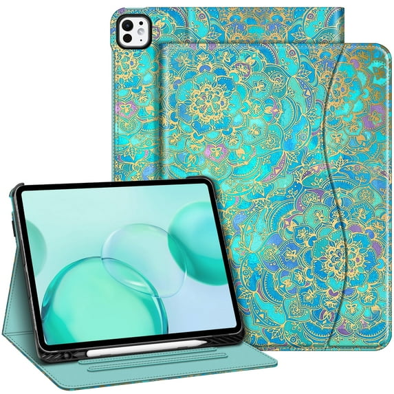 Fintie Folio Case for iPad Pro 13-inch (M4) 2024, Multi-Angle Viewing Protective Stand Cover with Pencil Holder & Pocket, Auto Sleep/Wake, shades of blue
