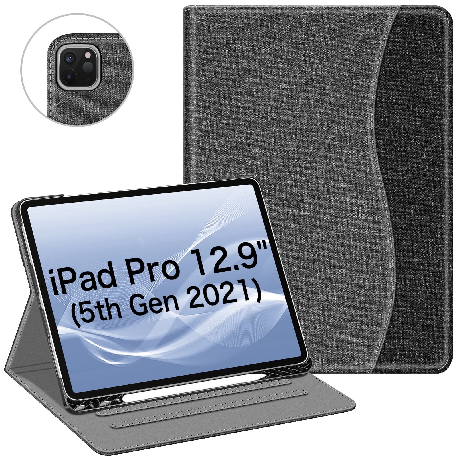 Fintie Folio Case w/ Pocket for iPad Pro 12.9 (2021/2020/2018) - Multi-Angle Smart Stand Cover w/Pencil Holder, Auto Sleep/Wake for iPad Pro 12.9" 5/4th/3rd Generation