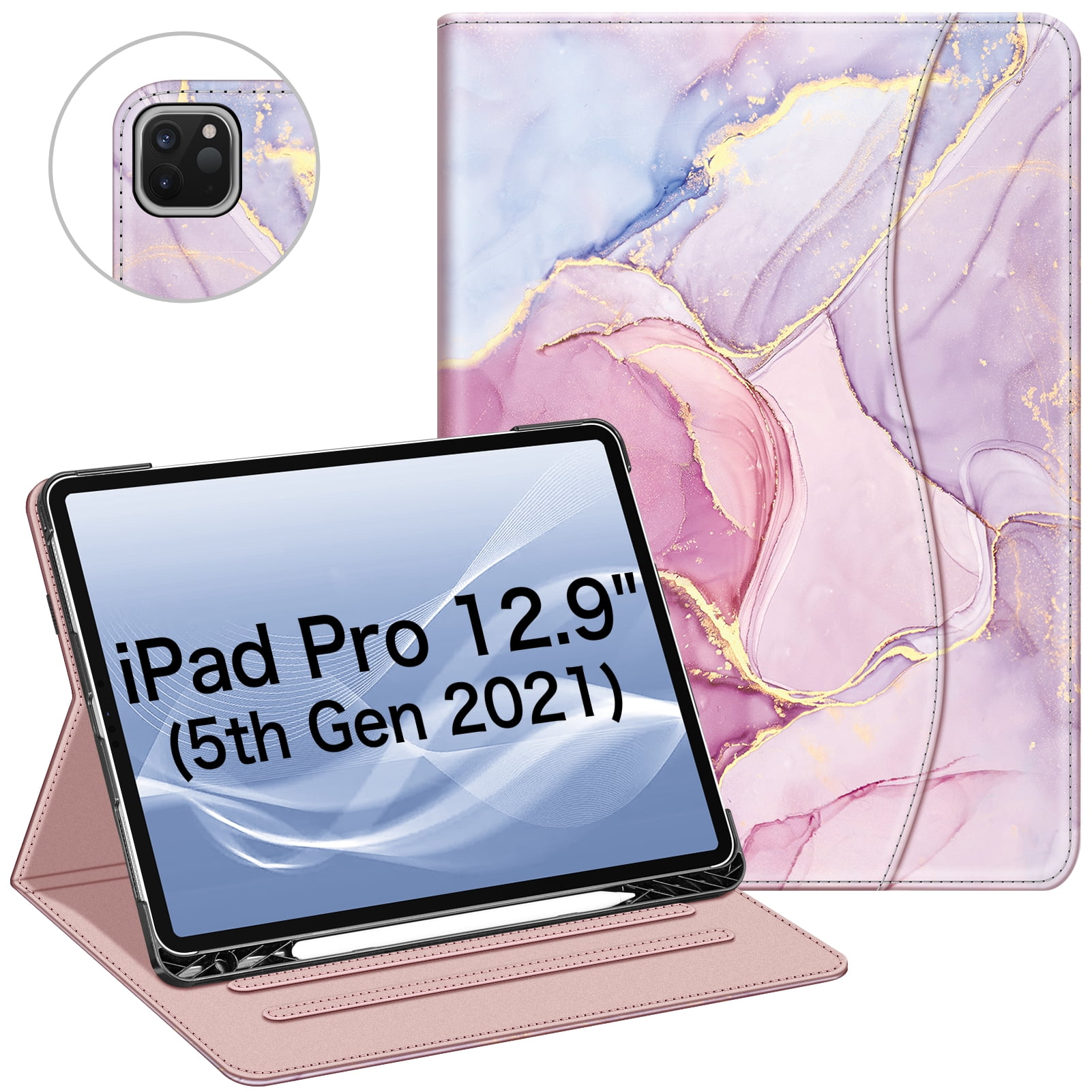 Fintie Folio Case w/ Pocket for iPad Pro 12.9 (2021/2020/2018) - Multi-Angle Smart Stand Cover w/Pencil Holder, Auto Sleep/Wake for iPad Pro 12.9" 5/4th/3rd Generation