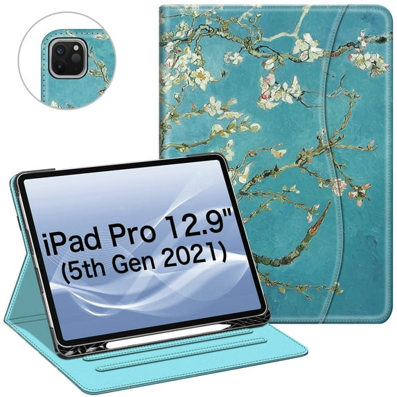 Fintie Folio Case w/ Pocket for iPad Pro 12.9 (2021/2020/2018) - Multi-Angle Smart Stand Cover w/Pencil Holder, Auto Sleep/Wake for iPad Pro 12.9" 5/4th/3rd Generation