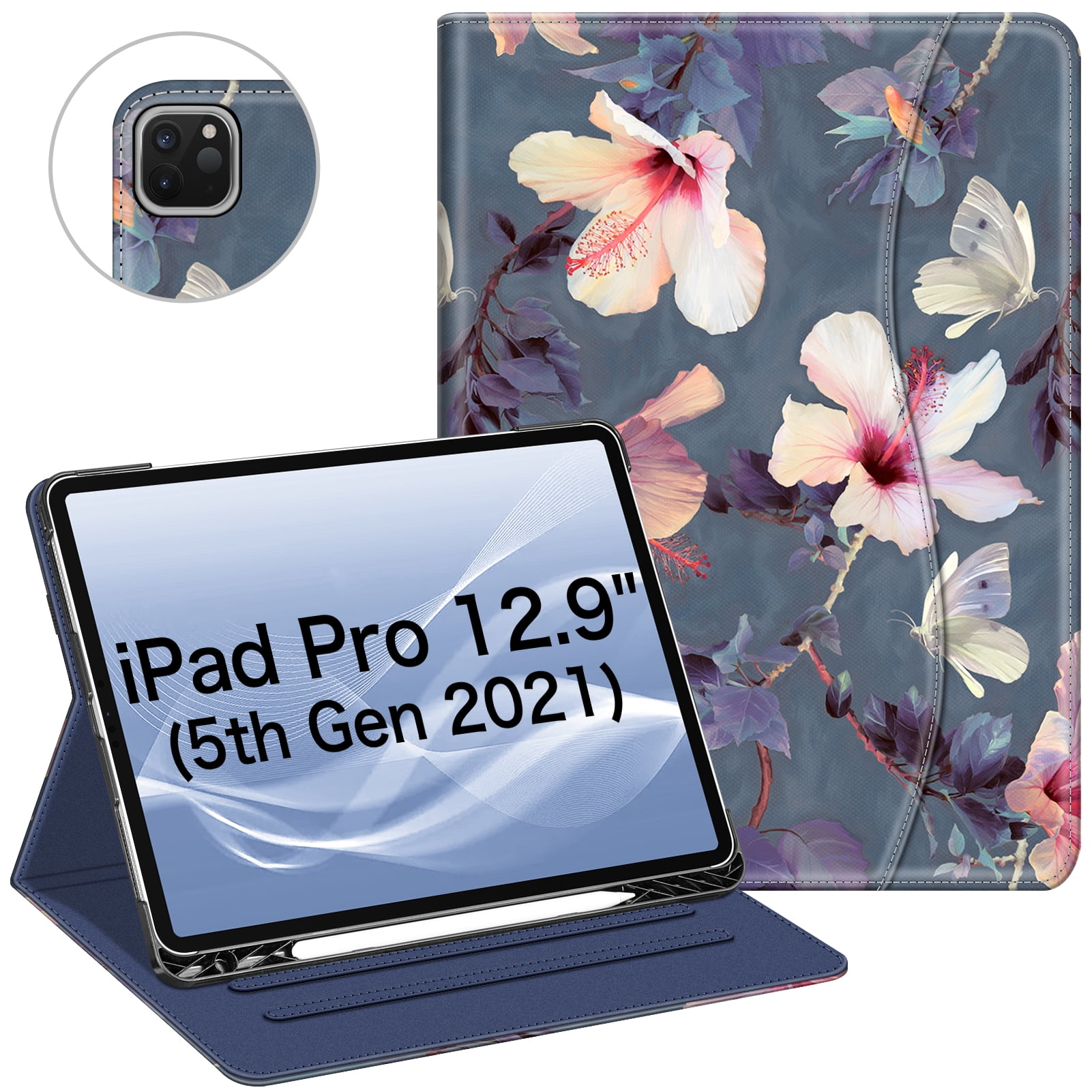 Fintie Folio Case w/ Pocket for iPad Pro 12.9 (2021/2020/2018) - Multi-Angle Smart Stand Cover w/Pencil Holder, Auto Sleep/Wake for iPad Pro 12.9" 5/4th/3rd Generation