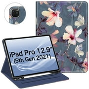 Fintie Folio Case w/ Pocket for iPad Pro 12.9 (2021/2020/2018) - Multi-Angle Smart Stand Cover w/Pencil Holder, Auto Sleep/Wake for iPad Pro 12.9" 5/4th/3rd Generation
