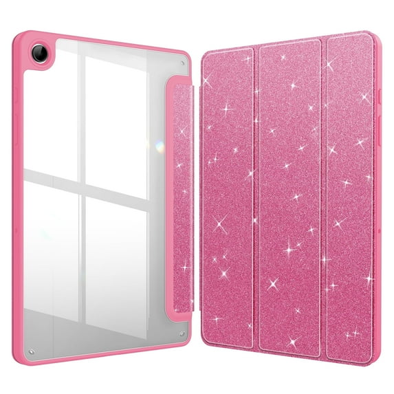 Fintie Hybrid Slim Case for Samsung Galaxy Tab A9+ / Tab A9 Plus 11 inch 2023 Model (SM-X210/X216/X218), Shockproof Cover with Clear Transparent Back Shell, Auto Wake/Sleep, Raspberry Glitter