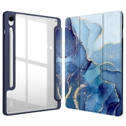 Fintie Hybrid Slim Case for Samsung Galaxy Tab S10 Lite/ S10 FE/ S9 FE 10.9 Inch/Tab S9 11 Inch with S Pen Holder, Shockproof Cover with Clear Transparent Back Shell, Auto Wake/Sleep, Ocean Marble
