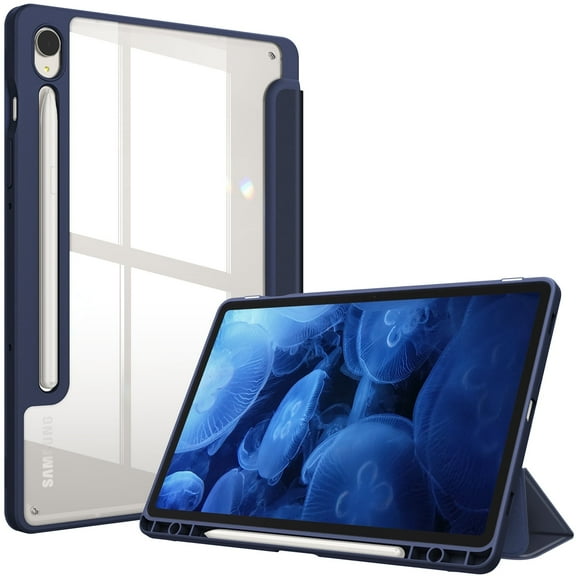 Fintie Hybrid Slim Case for Samsung Galaxy Tab S10 Lite/ S10 FE/ S9 FE 10.9 Inch/Tab S9 11 Inch with S Pen Holder, Shockproof Cover with Clear Transparent Back Shell, Auto Wake/Sleep, Navy