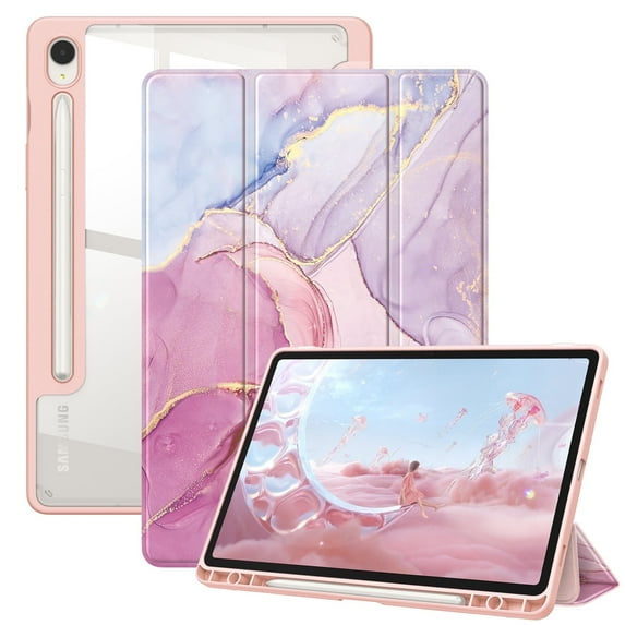 Fintie Hybrid Slim Case for Samsung Galaxy Tab S10 Lite/ S10 FE/ S9 FE 10.9 Inch/Tab S9 11 Inch with S Pen Holder, Shockproof Cover with Clear Transparent Back Shell, Auto Wake/Sleep, Dreamy Marble