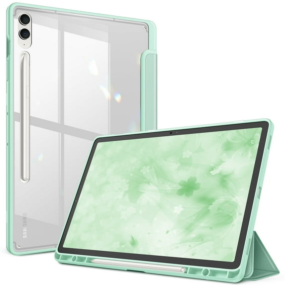 Fintie Hybrid Slim Case for Samsung Galaxy Tab S10 Plus 2024/ S9 Plus/ S9 FE Plus 5G 12.4 Inch 2023 with S Pen Holder, Shockproof Cover with Clear Transparent Back Shell, Auto Wake/Sleep, Green