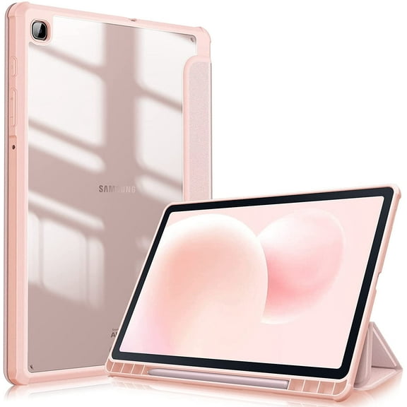 Fintie Hybrid Slim Case for Samsung Galaxy Tab S6 Lite 10.4 Inch 2024/2022/2020 with S Pen Holder, Shockproof Cover with Clear Transparent Back Shell, Auto Wake/Sleep, Rose Gold