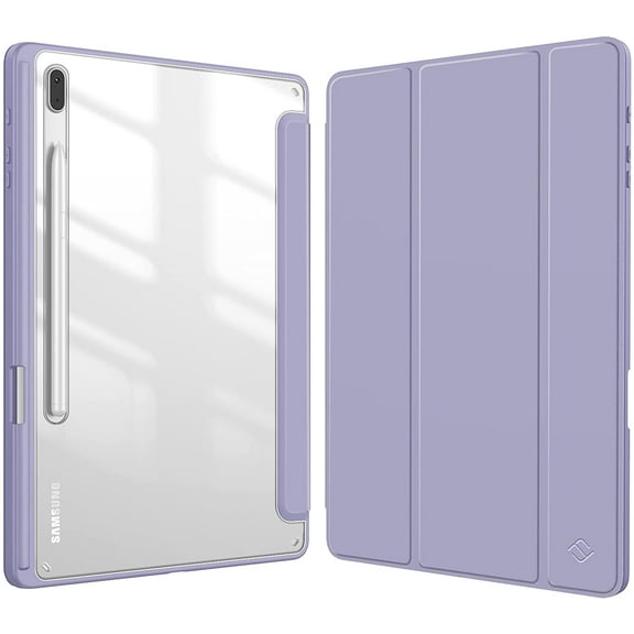 Fintie Hybrid Slim Case for Samsung Galaxy Tab S8 Plus 2022/S7 FE 2021/S7 Plus 2020 12.4 inch with S Pen Holder, Shockproof Cover with Clear Transparent Back Shell, Auto Wake/Sleep (Purple)