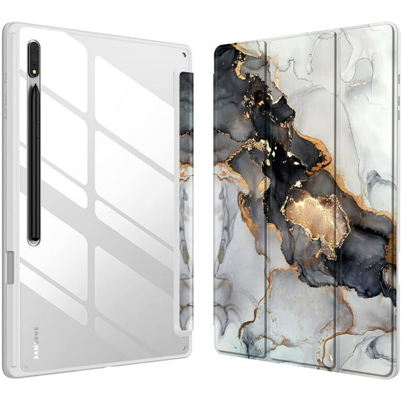 Fintie Hybrid Slim Case for Samsung Galaxy Tab S8 Ultra 14.6 inch 2022 (Model SM-X900/X906) with S Pen Holder, Shockproof Cover with Clear Transparent Back Shell, Auto Wake/Sleep, Cloudy Marble