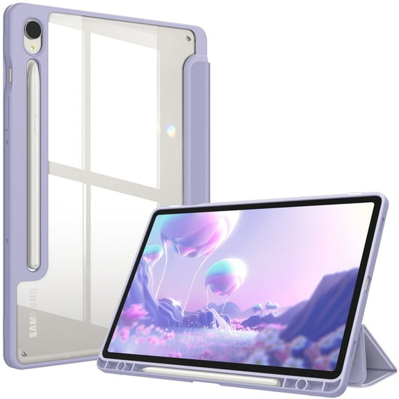 Fintie Hybrid Slim Case for Samsung Galaxy Tab S10 Lite/ S10 FE/ S9 FE 10.9 Inch/Tab S9 11 Inch with S Pen Holder, Shockproof Cover with Clear Transparent Back Shell, Auto Wake/Sleep, Lilac Purple