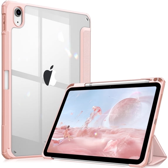 Fintie Hybrid Slim Case for iPad (A16) 11th Generation 11 Inch (2025), iPad 10th Generation 10.9 Inch (2022), with Clear Transparent Back, Rose Gold