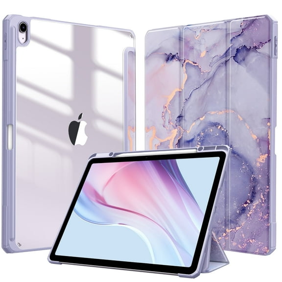 Fintie Hybrid Slim Case for iPad Air 13-inch (M3) 2025, (M2) 2024 - Shockproof Cover with Clear Back Shell & Pencil Holder, Lilac Marble
