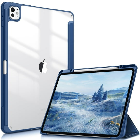 Fintie Hybrid Slim Case for iPad Pro 13-inch (M5) 2025 / (M4) 2024, Shockproof Cover with Clear Back Shell & Pencil Holder, Navy