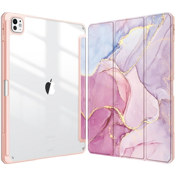 Fintie Hybrid Slim Case for iPad Pro 13-inch (M4) 2024, Shockproof Cover with Clear Back Shell & Pencil Holder, glittering marble