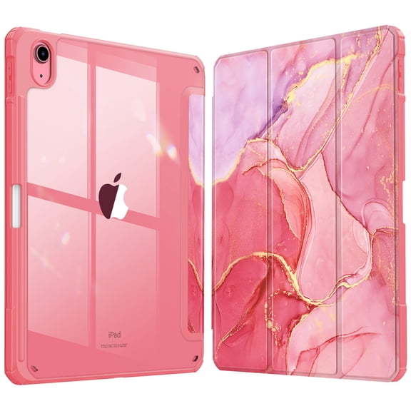 Fintie Hybrid Slim Case for iPad (A16) 11th Generation 11 Inch (2025), iPad 10th Generation 10.9 Inch (2022), with Clear Transparent Back, Marble Pink