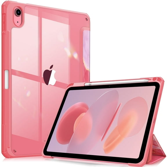 Fintie Hybrid Slim Case for iPad (A16) 11th Generation 11 Inch (2025), iPad 10th Generation 10.9 Inch (2022), with Clear Transparent Back, Marble Pink
