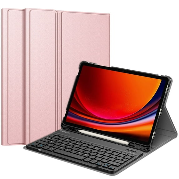 Fintie Keyboard Case for Samsung Galaxy Tab S10 Lite/ S10 FE/ S9 FE 5G 10.9 Inch/Tab S9 11 Inch with S Pen Holder, Slim Stand Cover Detachable Wireless Bluetooth Keyboard, Rose Gold