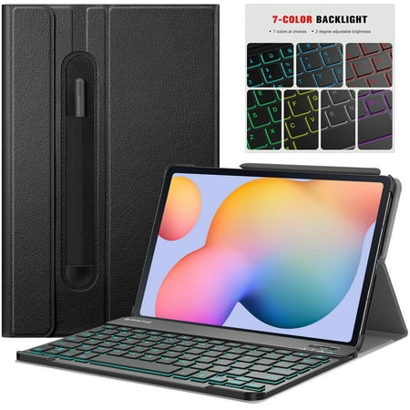 Fintie Keyboard Case for Samsung Galaxy Tab S6 Lite 10.4(2020/2022) Model SM-P610/P613/P615/P619, Fintie [Secure S Pen Holder] Slim Cover w/Detachable Wireless Bluetooth Keyboard, 7 Color Backlight