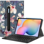 Fintie Keyboard Case for Samsung Galaxy Tab S6 Lite 10.4 Inch 2024/2022/2020, Slim Stand Cover with Secure S Pen Holder Detachable Wireless Bluetooth Keyboard, Hibiscus