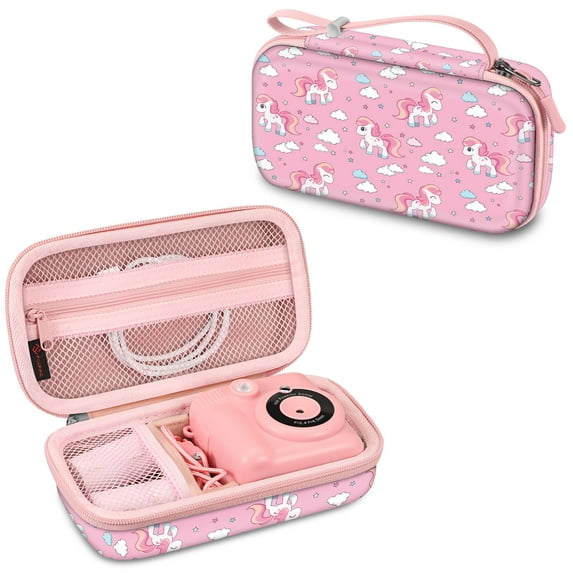 Fintie Kids Camera Case Compatible with ESOXOFFORE, MINIBEAR, Dylanto, WEEFUN and More Instant Camera for Kids Digital Video Cameras, Hard Carrying Bag with Inner Pocket, Pink Horse