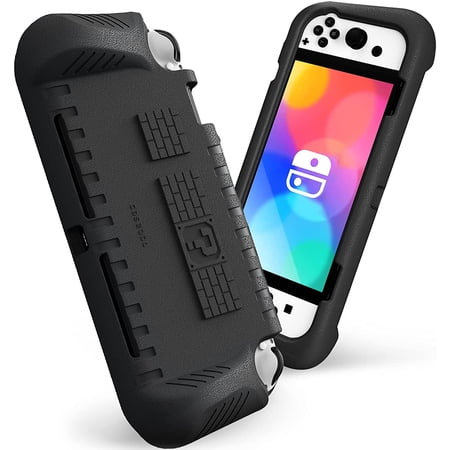 Fintie Kids Case for Nintendo Switch OLED Model 2021 with 2 Game Card Slots - [Kids Friendly] Ultralight Shockproof Protective Cover, Ergonomic Grip Case for Switch OLED Model Console 7.0", Black