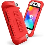 Fintie Kids Case for Nintendo Switch OLED Model 2021 with 2 Game Card Slots - [Kids Friendly] Ultralight Shockproof Protective Cover, Ergonomic Grip Case for Switch OLED Model Console 7.0", Red