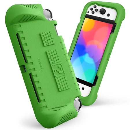 Fintie Kids Case for Nintendo Switch OLED Model 2021 with 2 Game Card Slots - [Kids Friendly] Ultralight Shockproof Protective Cover, Ergonomic Grip Case for Switch OLED Model Console 7.0", Green