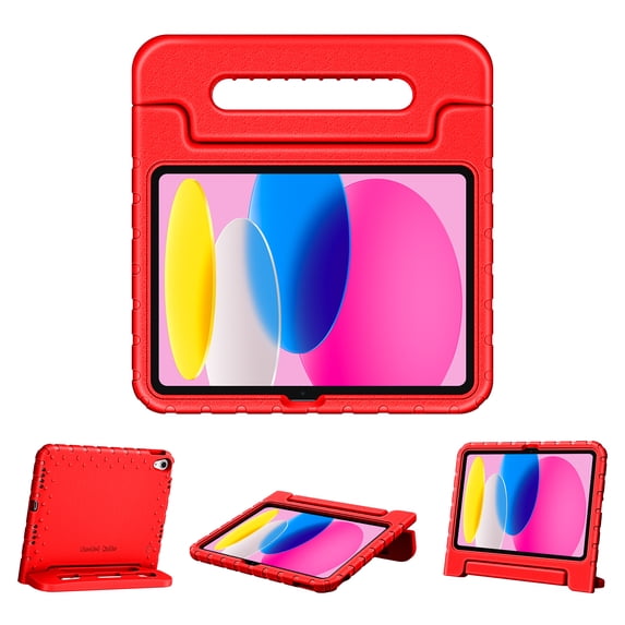 Fintie Kids Case for iPad 10th Generation (10.9 inch 2022 Model), Kiddie Lightweight Shockproof Kids Friendly Stand Cover with Pencil Holder, Red