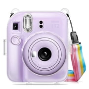 Fintie Protective Clear Case for Fujifilm Instax Mini 12 Instant Camera - Crystal Hard Shell Cover with Upgraded Film Pocket for Storing Photos & Removable Shoulder Strap
