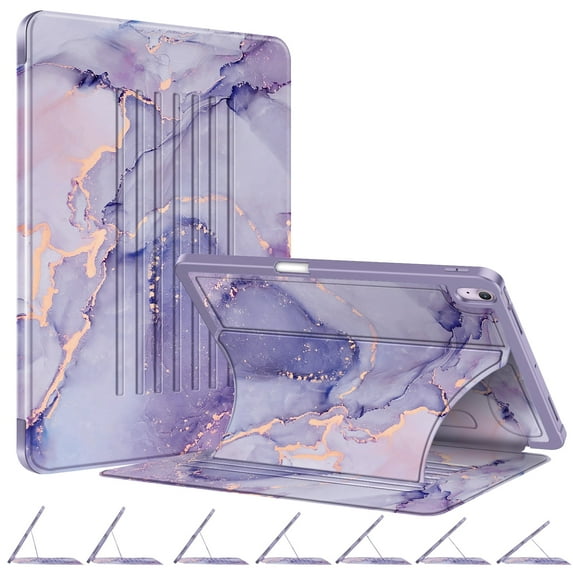 Fintie Magnetic Stand Case for iPad Air 13-inch (M3) 2025, (M2) 2024 - Multiple Angles Shockproof TPU Cover with Pencil Holder, Lilac Marble