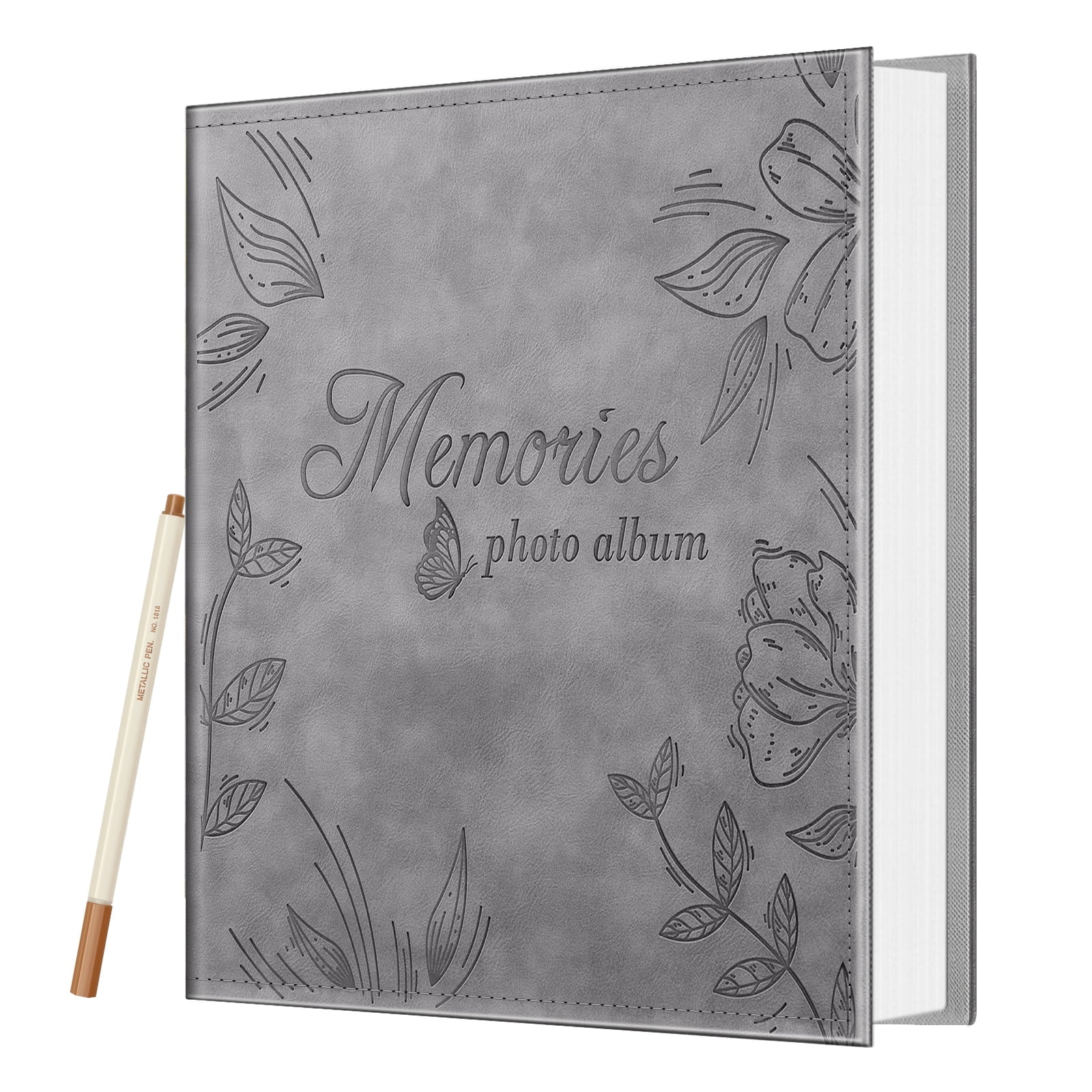 Fintie Photo Album Self Adhesive for 3x5 4x6 5x7 6x8 8x10 Pictures, 60 Sticky Pages DIY Photo Album with A Metallic Pen, Scrapbook Album for Family Wedding Anniversary Pictures, Gray