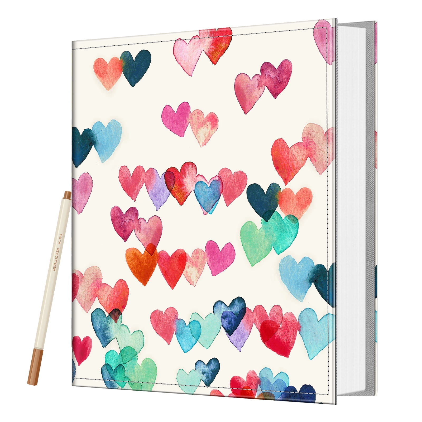 Fintie Photo Album Self Adhesive for 3x5 4x6 5x7 6x8 8x10 Pictures, 60 Sticky Pages DIY Photo Album with A Metallic Pen, Scrapbook Album for Family Wedding Anniversary Pictures, Raining Hearts