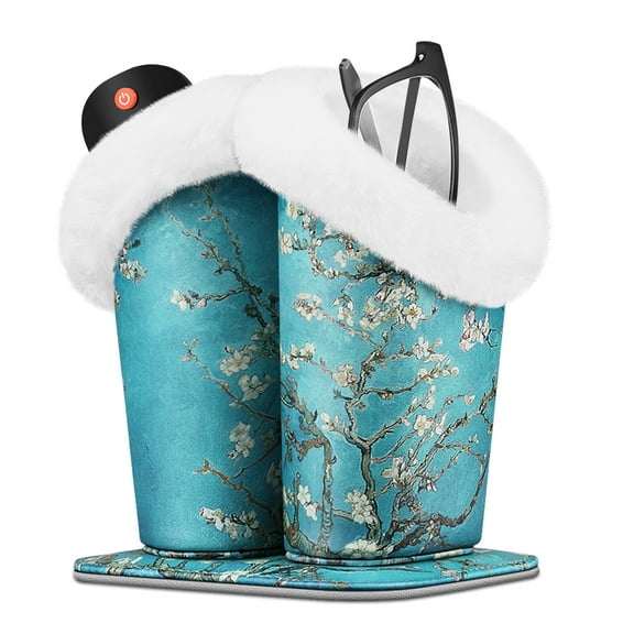 Fintie Plush Lined Double Eyeglasses Holder with Magnetic Base- Anti-scratch PU Leather Glasses Stand Case, Blossom
