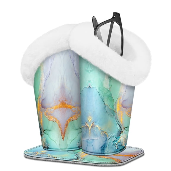 Fintie Plush Lined Double Eyeglasses Holder with Magnetic Base, Anti-scratch PU Leather Glasses Stand Case, Emerald Marble