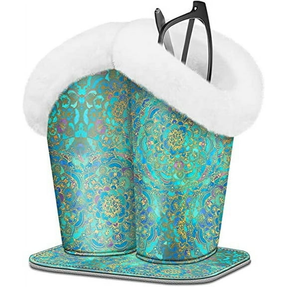 Fintie Plush Lined Double Eyeglasses Holder with Magnetic Base- Anti-scratch Premium Vegan Leather Glasses Stand Case