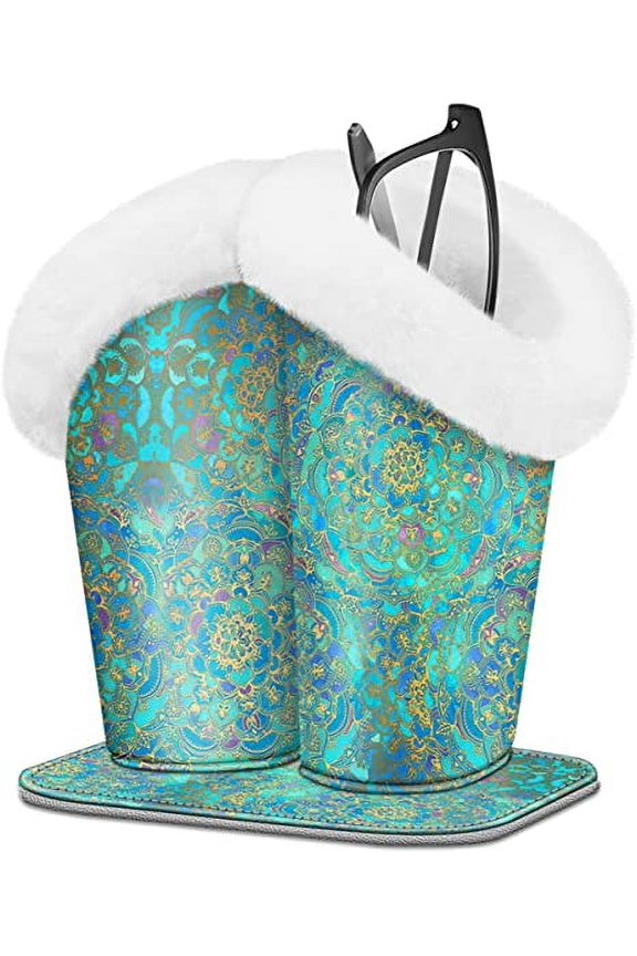 Plush Lined Double Eyeglasses Holder with Magnetic Base- Anti-scratch Premium Vegan Leather Glasses Stand Case