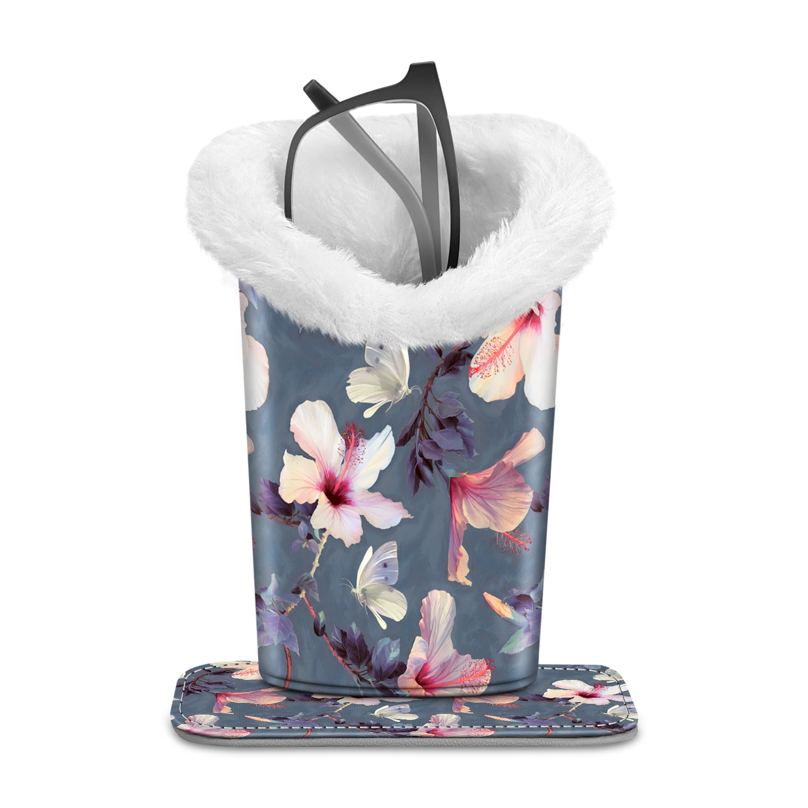 PU Leather Eyeglass Holders With Plush Lining - 2 Pack Stands For Glasses, Phones, Pens (White & Black Feather) 3 thumbnail image