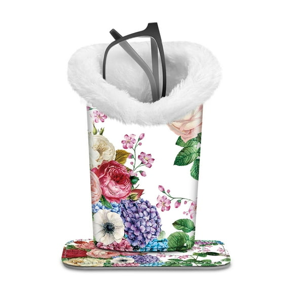 Fintie Plush Lined Eyeglasses Holder - PU Leather Protective Eyeglass Holder Stand Case,flower Festival